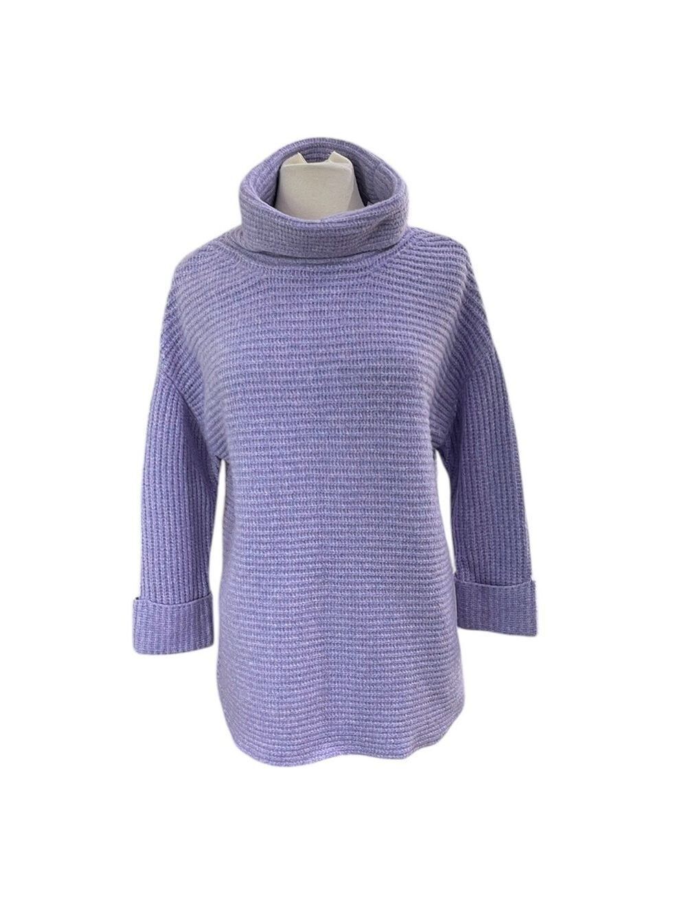 NWT Joan Vass Funnel Turtleneck Tunic Sweater SZ S Lavender Purple